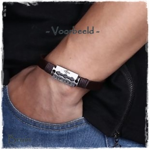 Stalen herenarmband leer donker bruin 7mm | -NL